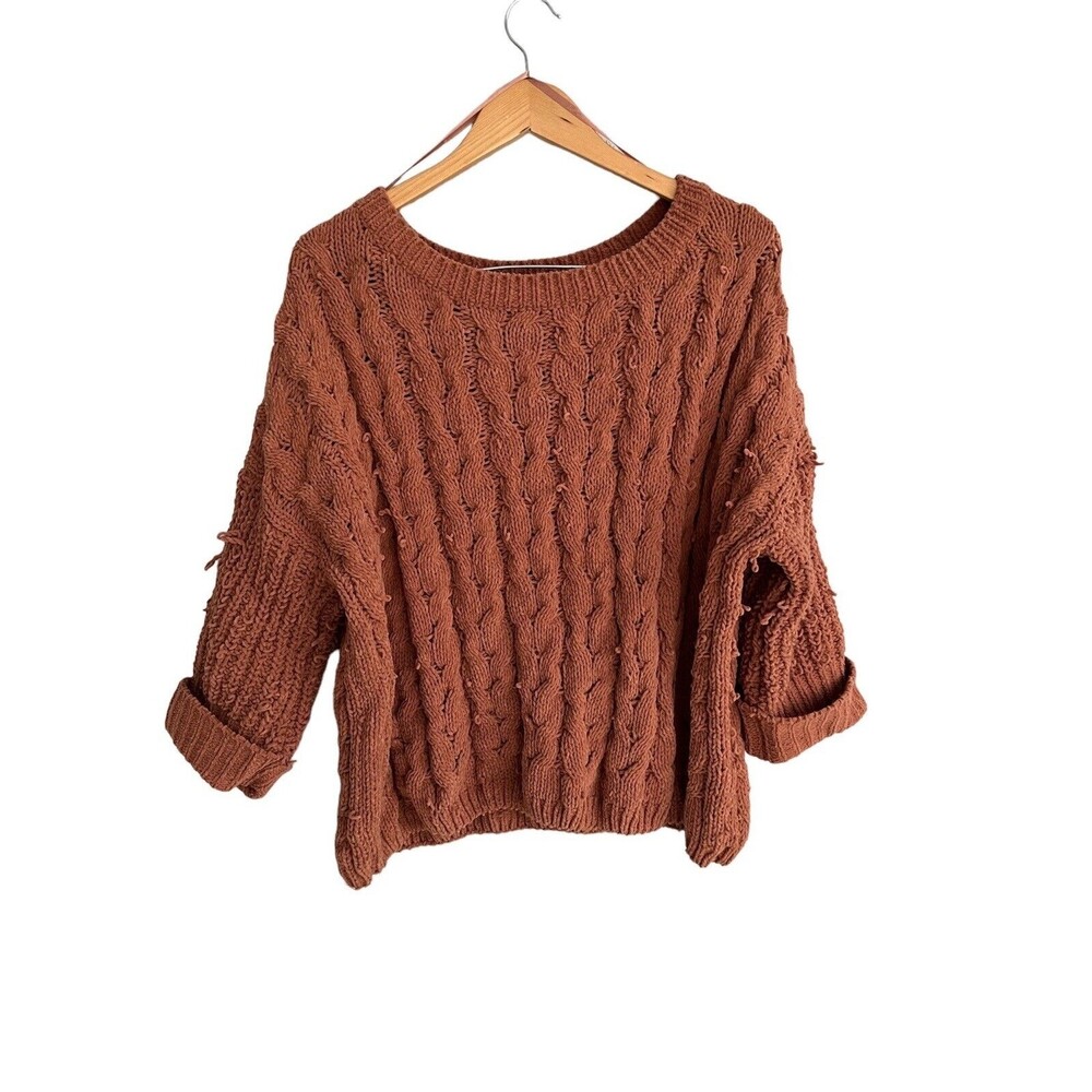 Miracle USA Burnt orange knit sweater top 3/4 sleeves M/L